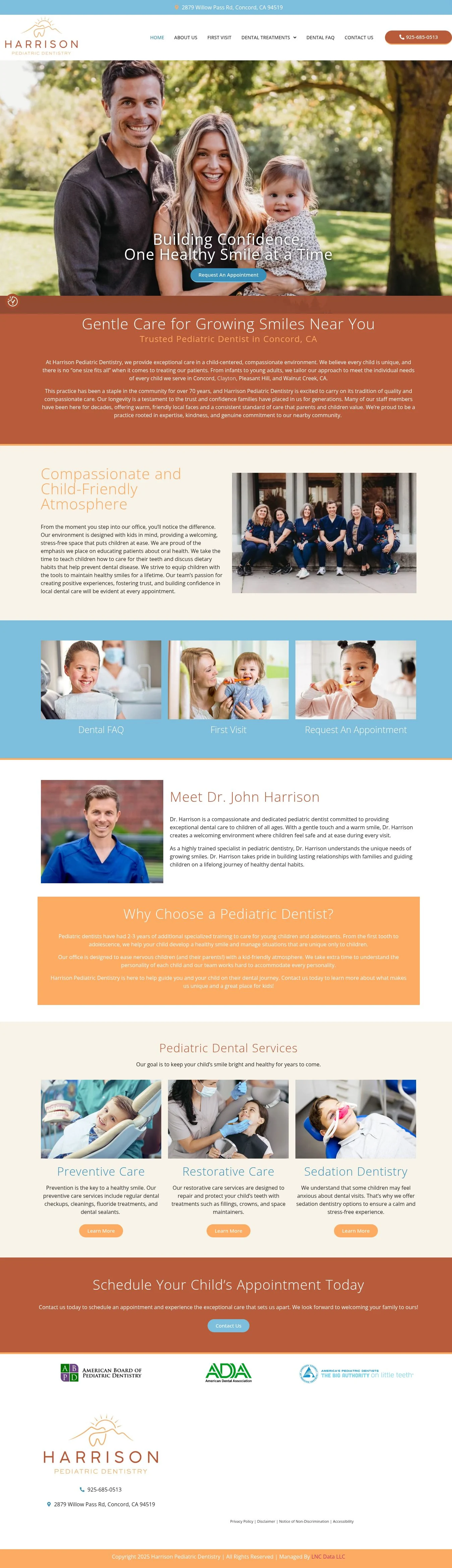 Actual homepage screenshot of Harrison Pediatric Dentistry