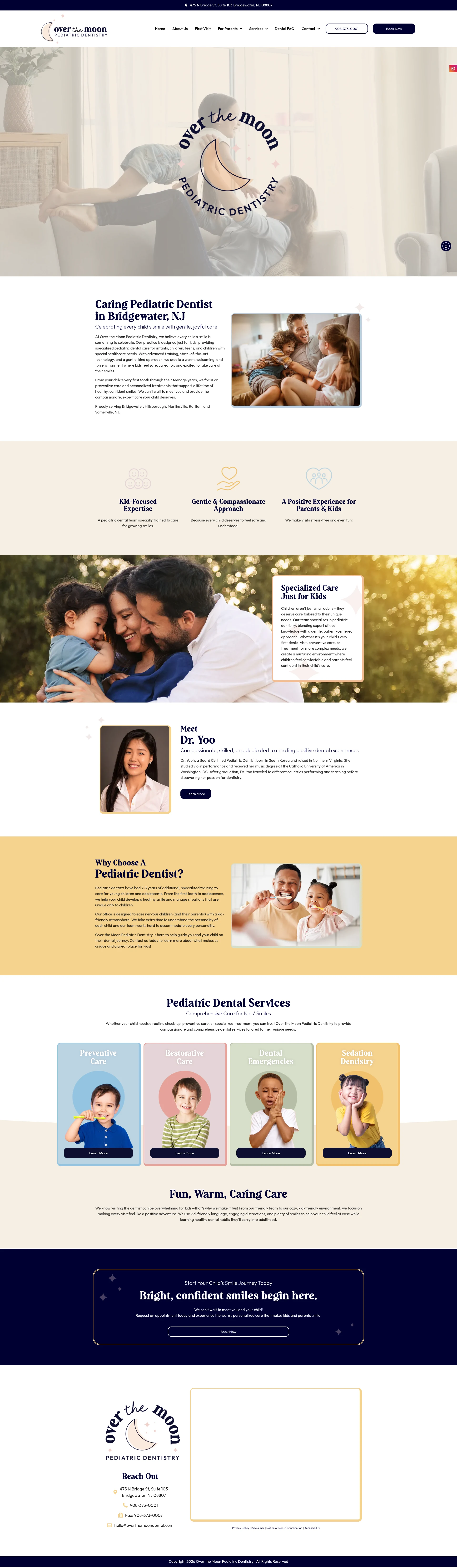 Actual homepage screenshot of Over The Moon Pediatric Dentistry