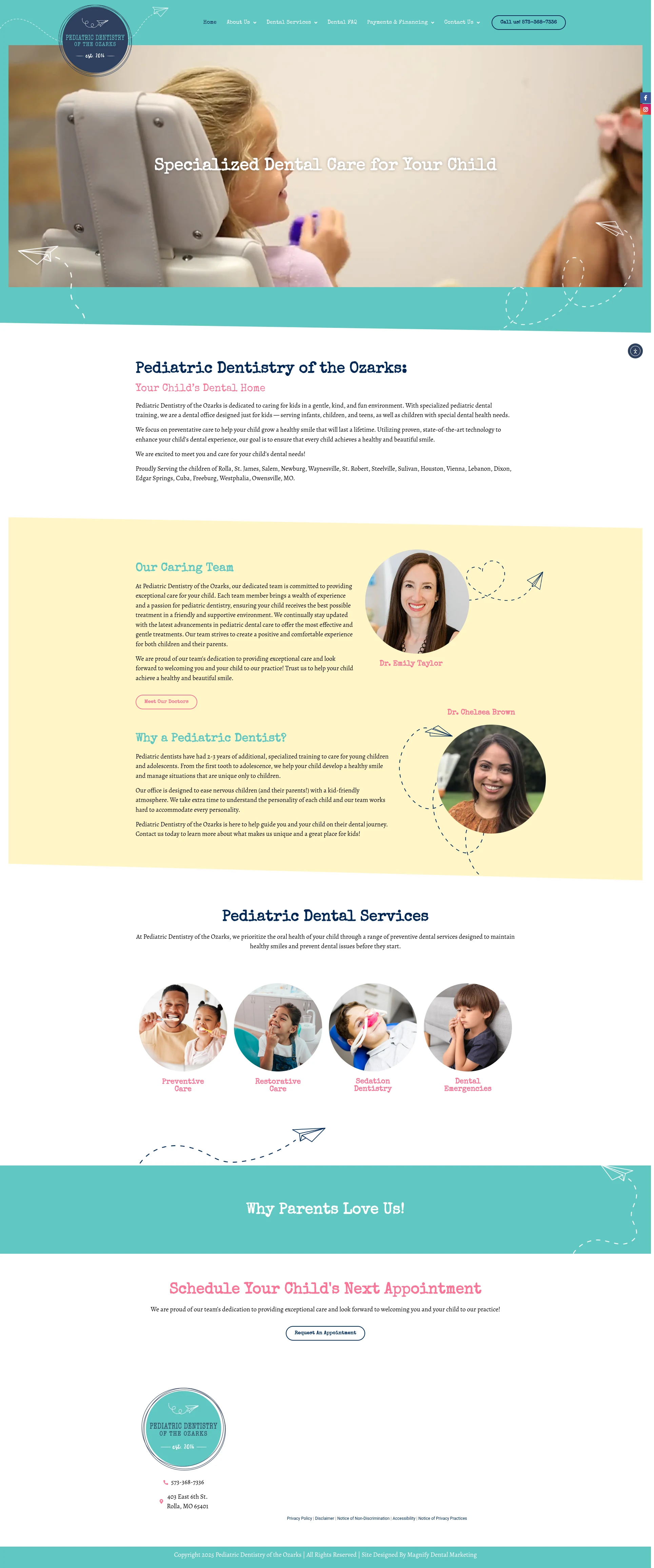 Actual homepage screenshot of Pediatric Dentistry Of The Ozarks