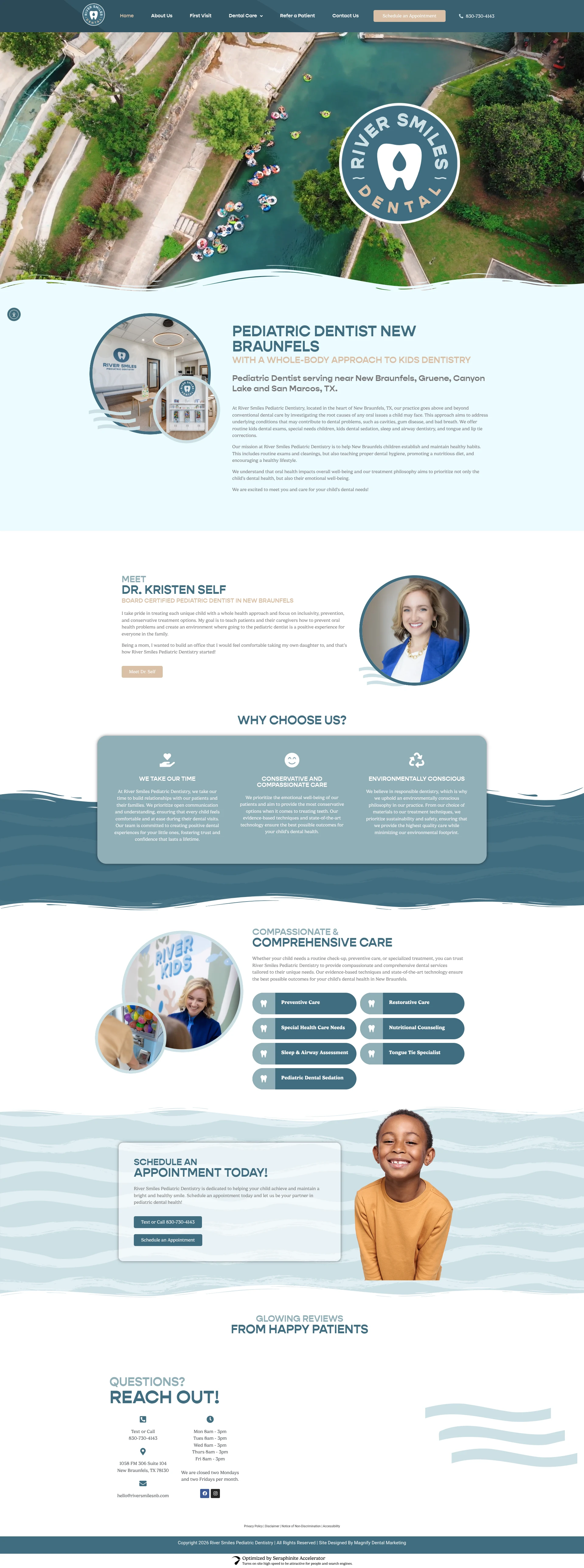Actual homepage screenshot of River Smiles Pediatric Dentistry