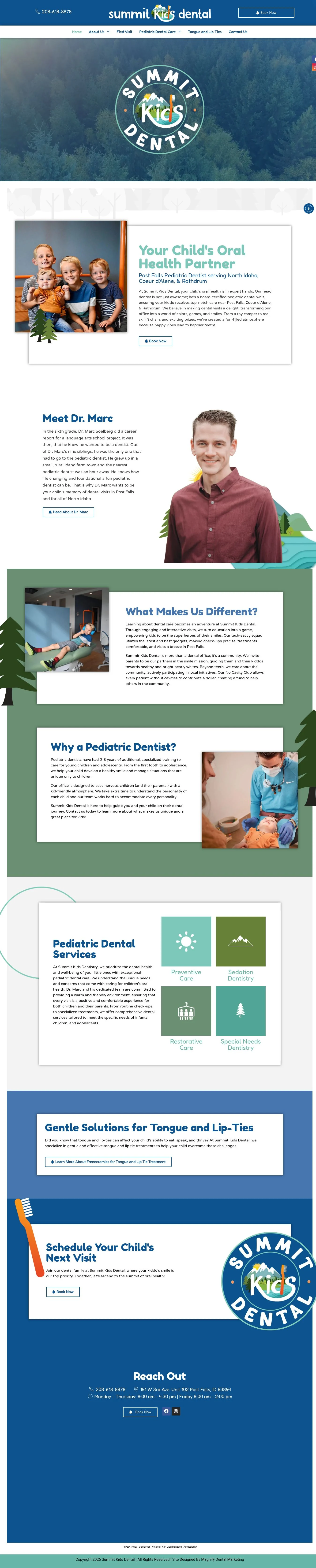 Actual homepage screenshot of Summit Kids Dental